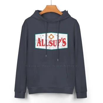 Изтъркан лого Allsup, пуловер с качулка от чист памук, 24 цветове, Allsups New Mexico Santa Fe Albuquerque, Мизерна реколта, 100% 1