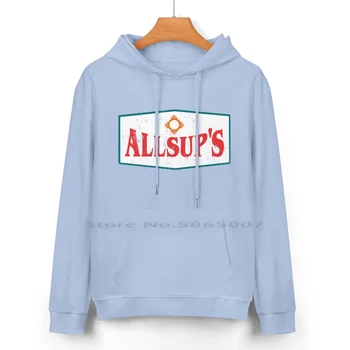 Изтъркан лого Allsup, пуловер с качулка от чист памук, 24 цветове, Allsups New Mexico Santa Fe Albuquerque, Мизерна реколта, 100% 2