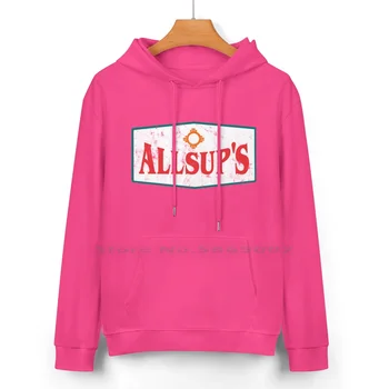 Изтъркан лого Allsup, пуловер с качулка от чист памук, 24 цветове, Allsups New Mexico Santa Fe Albuquerque, Мизерна реколта, 100% 3