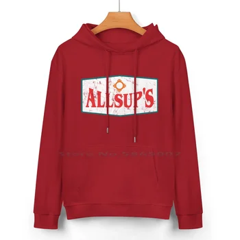 Изтъркан лого Allsup, пуловер с качулка от чист памук, 24 цветове, Allsups New Mexico Santa Fe Albuquerque, Мизерна реколта, 100% 4