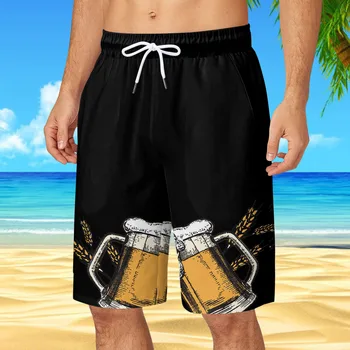 2023 Мъжки плажни шорти, Мъжки бански, Бански костюми, Мъжки спортни панталони за каране на сърф, Бира, Нова лятна мъжки дрехи с 3D-принтом 0