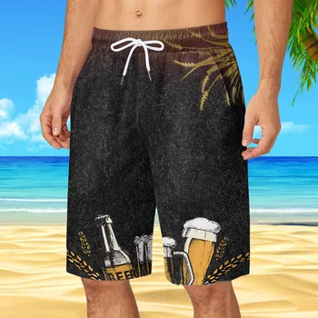2023 Мъжки плажни шорти, Мъжки бански, Бански костюми, Мъжки спортни панталони за каране на сърф, Бира, Нова лятна мъжки дрехи с 3D-принтом 1