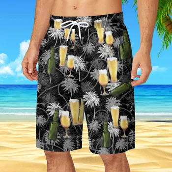 2023 Мъжки плажни шорти, Мъжки бански, Бански костюми, Мъжки спортни панталони за каране на сърф, Бира, Нова лятна мъжки дрехи с 3D-принтом 2