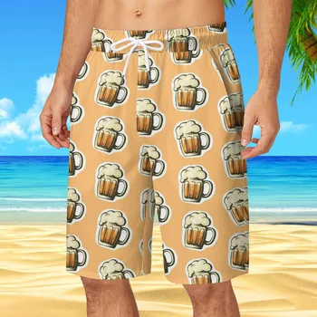2023 Мъжки плажни шорти, Мъжки бански, Бански костюми, Мъжки спортни панталони за каране на сърф, Бира, Нова лятна мъжки дрехи с 3D-принтом 4