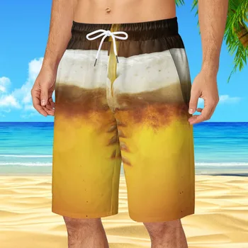 2023 Мъжки плажни шорти, Мъжки бански, Бански костюми, Мъжки спортни панталони за каране на сърф, Бира, Нова лятна мъжки дрехи с 3D-принтом 5