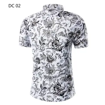 Мъжка риза с флорална принтом с къс ръкав, черна Лятна риза с флорална принтом екзотични растения, цветя модел на шията, облегающая фигура