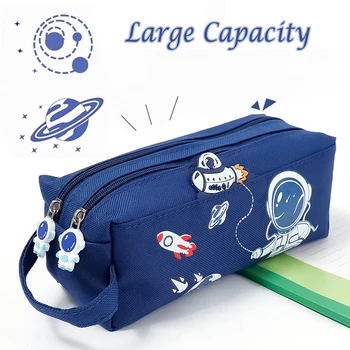 Преносим молив случай на космическия Астронавти, Скъпа Мультяшная Детска Канцелярская чанта, чанта за съхранение с голям капацитет, холщовая чанта за моливи за ученици