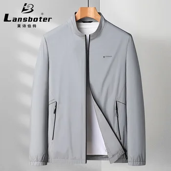 Lansboter Тъмно сива пролет-есен нова яке за Мъже с яка-часова, тънък джоб с цип, ежедневното палто за средна възраст 1