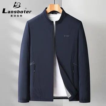 Lansboter Тъмно сива пролет-есен нова яке за Мъже с яка-часова, тънък джоб с цип, ежедневното палто за средна възраст 2
