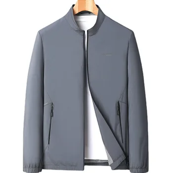 Lansboter Тъмно сива пролет-есен нова яке за Мъже с яка-часова, тънък джоб с цип, ежедневното палто за средна възраст 4