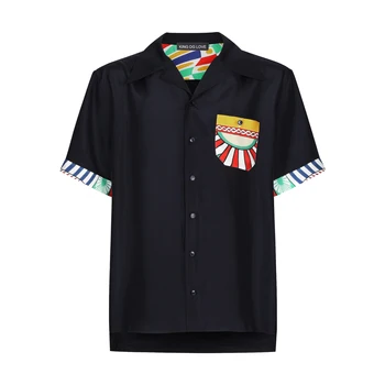 Мъжка риза, оборудвана гъвкав яка, еластична принт, марка дрехи, мъжки ризи с къс ръкав, памучни блузи копчета 066