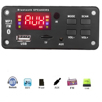 Безжична Bluetooth 5.0 MP3 WMA Такса Декодер на Автомобилни Аудио USB TF FM-Радио Модул Цветен Екран и MP3 Плейър С Дистанционно Управление 12V 2
