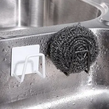 Титуляр кухненски Гъби Сливная кошница за мивка от неръждаема стомана, Четка за почистване на Куката за съхранение на Гъби Стенни Куки Домашен Органайзер 4