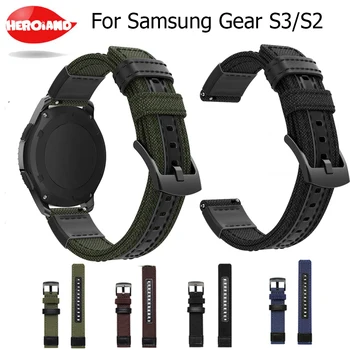 Быстросъемный каишка за Samsung Galaxy Watch 42/46 мм Армейски найлон и кожена каишка за Samsung Gear S3 S2 Watch