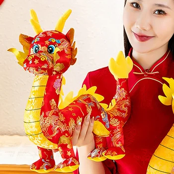 Китайски Коледен декор под формата на дракон, Плюшен Мультяшная играчка във формата на дракон, пълнени Дракон, Коледен подарък, украса за офиса и дома