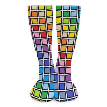 Чорапи с Принтом под формата на Ярки Квадрати, Цветни Наметала, Елегантни Чорапи, Дамски, Мъжки Удобни Чорапи За Катерене, Есенен Дизайн, Мини Чорапи
