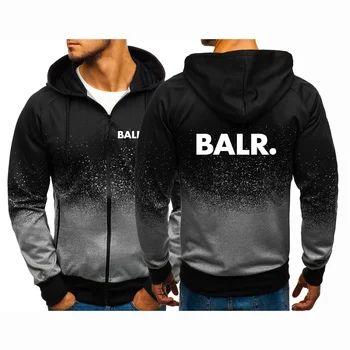 Популярният пролетно-есенен на мъжката марка BALR 2024, палта наклон цветове с модерен принтом, hoody в стил харадзюку с цип, Hoody с качулка