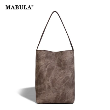 MABULA Vintage ПУ Vegant Woman Bucket Big Bag Fashion 2pcs Set Портфейл-скитник 2023 Модерен Женски Клатч за покупки през рамото на Лейди Мъкна