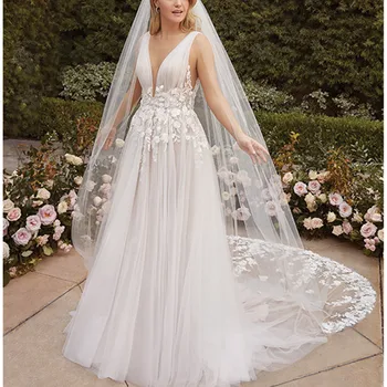 Евтини Сатен Сватбени рокли Секси облегалка Скъпоценен Камък на Шията стрелка с форма на струята Плажни Сватбени рокли Пояс от перли, Плюс Размер