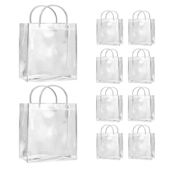 10шт Прозрачни подарък торбички с дръжки Непромокаеми торбички от PVC за пазаруване на бижута бонбони духове Коледен подарък за Сватба