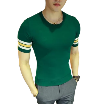 Облекло за мъже, Лятна тениска с кръгло деколте, трикотажная риза с къс ръкав, обикновена тънки върхове в корейски стил Slim Fit