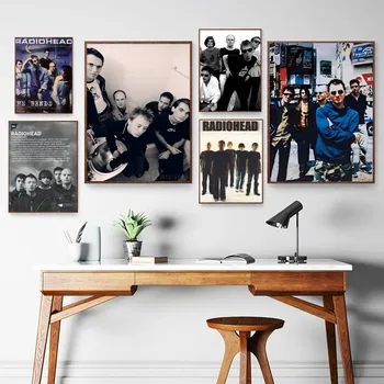 Музикален плакат рок група Radiohead Самоклеящийся художествен плакат Ретро стикер от крафт-хартия САМ Room Bar, Cafe Ретро декоративен