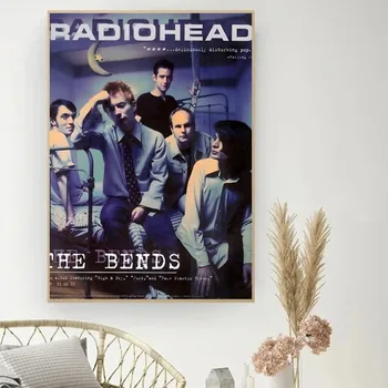 Музикален плакат рок група Radiohead Самоклеящийся художествен плакат Ретро стикер от крафт-хартия САМ Room Bar, Cafe Ретро декоративен 1