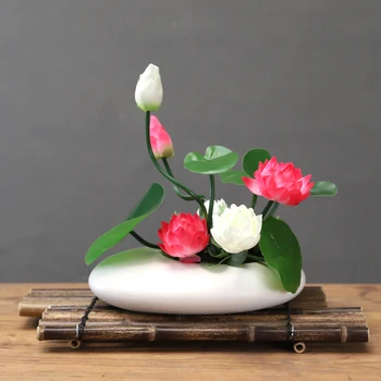 Нова китайската керамична ваза + Имитация на Цветето Лотос, Флорални орнаменти, занаяти, Модерен хотел, Дом Изкуствен саксия, Фигурки, украси