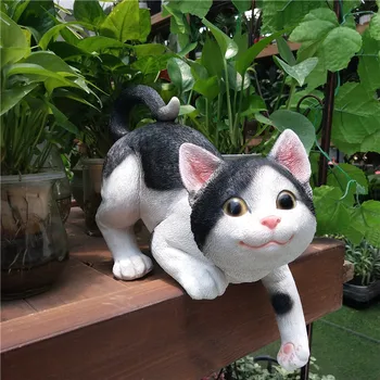 Изделия от Изкуствени смоли Скулптури на животни Черно-Бяла котка Коте Градина Сладък Котка Външни декорации и Декоративни фигурки