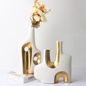 Модерна двустранен керамична ваза, Скульптурная ваза с неправилна форма, украса за дома, занаяти, маса за декорации, вази за хол