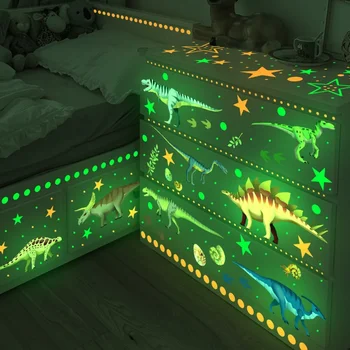 Светещи стикери за стена с анимационни динозавром, светещи в тъмното, етикети с динозаврите и за детски стаи, тапети за декорация на стените в спалнята