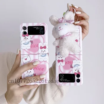 Розово сладко зайче Ins ДЗП, калъф за Samsung Galaxy Z Flip3 Z Flip4 Zflip 3 и 4, луксозен сгъваем калъф