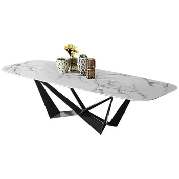 Нова модерна моделът мебели за дневна Луксозна маса за хранене със стъклен плот от неръждаема стомана