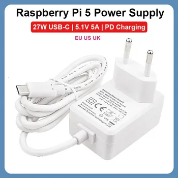 Захранване Raspberry Pi 5 5.1 V 5A PD 27W Зарядно Устройство, USB Type C EU US UK Plug захранващ Адаптер за Raspberry Pi 5 /4B RPI 5