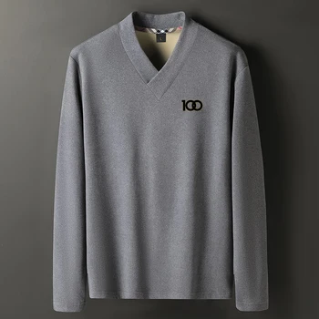 двупосочен velvet пуловер с V-образно деколте, дебели топло спускане, мъжка тениска с дълъг ръкав, бархатное топлинна бельо от висок клас за мъже 2
