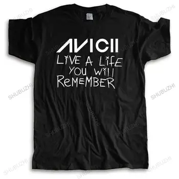 мъжки брандираната тениска, черна и нова тениска с кръгло деколте, модерна тениска с къс ръкав Avicii, Проживи живот, която ти запомнишь, Памучен градинска тениска