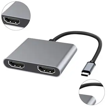 Док-станция, съвместима с Type-C и двоен HDMI, 4в1 C USB Хъб, Разширяване на екрана, USB3.0 Адаптер 4K 60Hz за лаптоп, телефон, КОМПЮТЪР