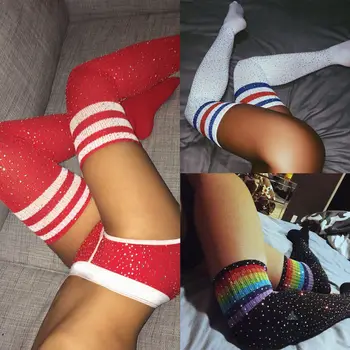 Секси чорапи до коляното с кристали и шарени дамски модни чорапи с диаманти в няколко стила