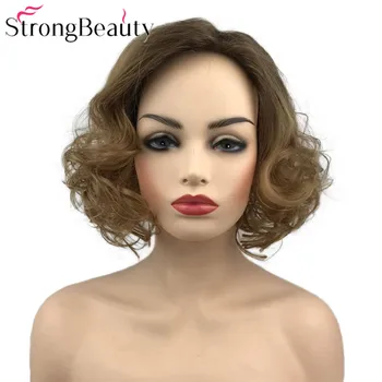 StrongBeauty Кратък къдрава перука, женски косата Омбре Кафяви термоустойчиви синтетични перуки