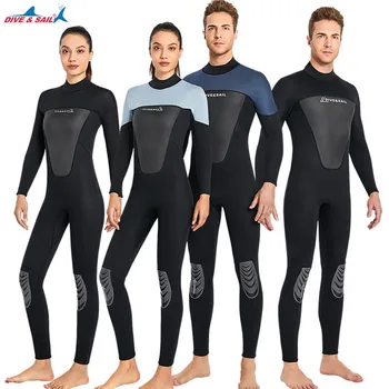 Нов 3 мм неопреновый водолазный костюм, мъжки и женски едно парче топъл костюм за гмуркане и сърф с дълъг ръкав, водолазный костюм за водни спортове