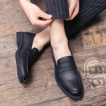 Черен бизнес обувки премиум-клас, мъжки oxfords, кожени маркови лоферы, висококачествени сватбени обувки без закопчалка, модел обувки с мека подметка