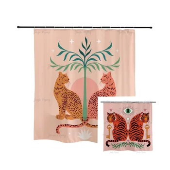 Скъпа завеса за душ с Тигровым око и принтом на Провидението, розов Леопард и листа, съвременно водонепроницаемое украса за баня