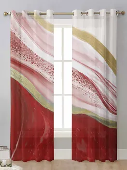 Прозрачни завеси с мраморна шарка червен наклон за прозореца в хола, Прозрачен воал, Тюлевая завеса, завесите Cortinas за домашен декор