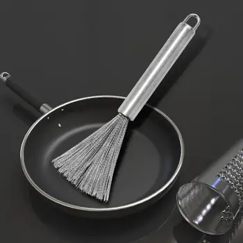 Препарат за почистване на кухненски тигани Здрава четка за тигани от неръждаема стомана с дълга дръжка за ефективно премахване на остатъци Кухня Strong
