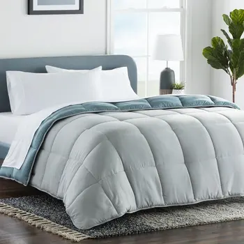 Реверсивная легло в чанта, комплект от 7 теми одеяла и 2 възглавници, Куин, син/сив