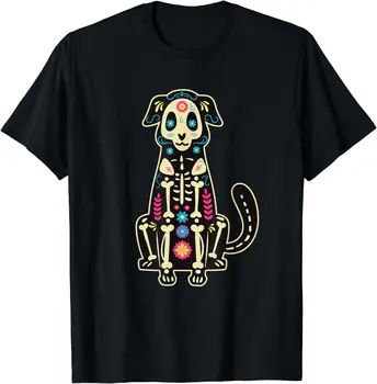 НОВА ЛИМИТИРОВАННАЯ тениска Dia De Los Muertos Dog Sugar Skull Perro Day of The Dead с участието на Деня на мъртвите 0