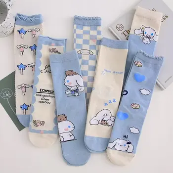 Чорапи Cinnamoroll Kuromi от аниме-анимационен Kawaii Sanrio, Красиви Всекидневни Висококачествени Универсални Дишащи Чорапи до средата на прасците, Коледен Подарък