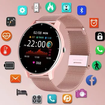 Дамски смарт часовници 2023, спортни фитнес часовник със сензорен екран, водоустойчив IP67, Bluetooth за Android, IOS, женски смарт часовници