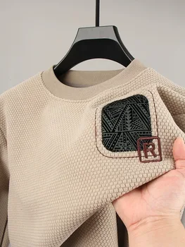 Висококачествен брендовый trend пуловер с бродерия под формата на ивици, мъжки пуловер за есента-зимата 2023, нов модерен случайни плюшено сгъсти пуловер с кръгло деколте
