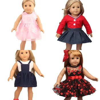 18-инчов дрехи за момичета-американски кукли, Розова рокля на цветчета, Деним пола, пола на подтяжках, 43 см, Аксесоари за кукли-реборнов, Рокля на принцеса